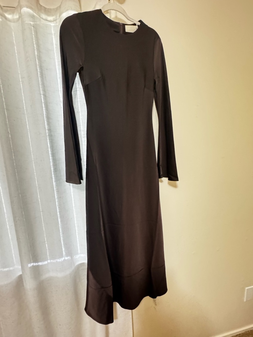 Classic Long Sleeve Brown Satin Women's Dress